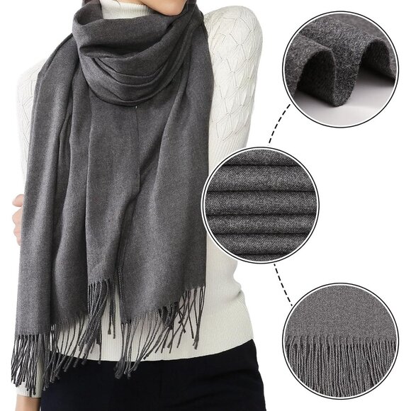 ⚡Women Dark Grey Pashmina Evening Dress Bridesmaid Winter Warm Long Scarf - Picture 4 of 7